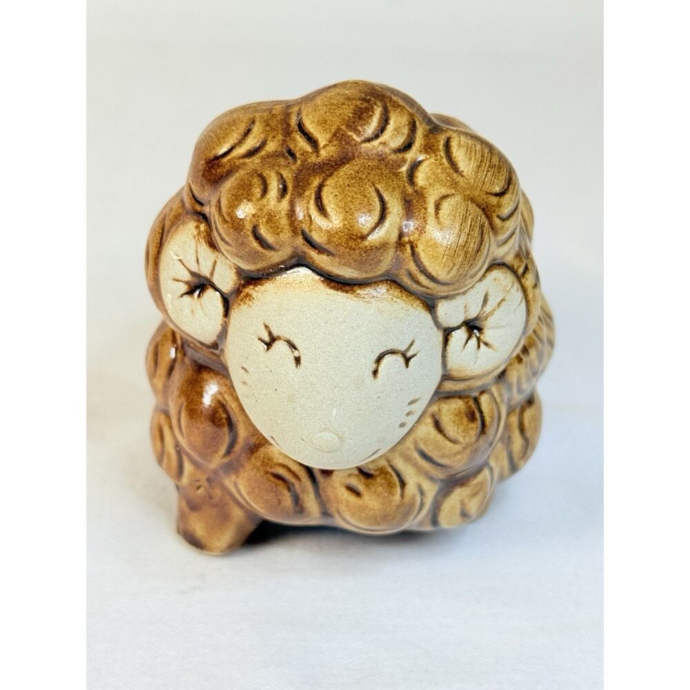 Brown Ceramic Sheep Curly Wool Pot/ Succulent Planter - Picture 2 of 9